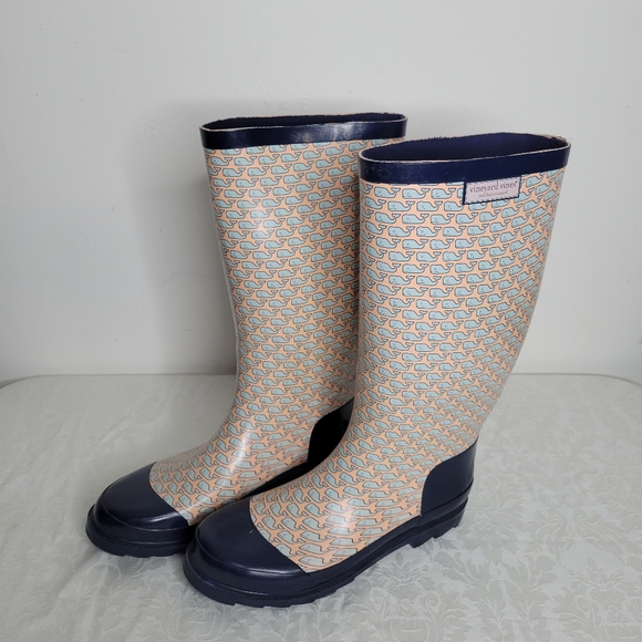 Vineyard Vines Multicolored Whale Print Knee High Rain Boots Size 9 - Picture 2 of 14